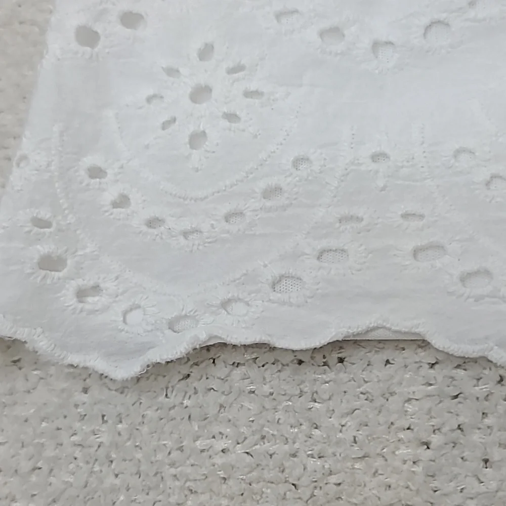 Japna Eyelet Lace Button Front V Neck Scalloped Hem Blouse/Tank Top in White